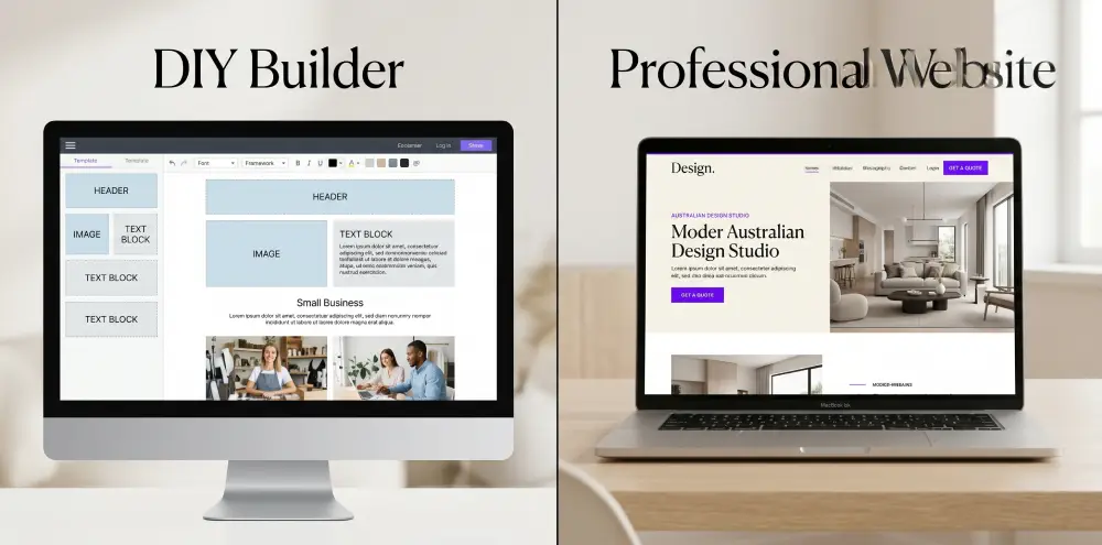DIY website builder versus professional web design Australia comparison