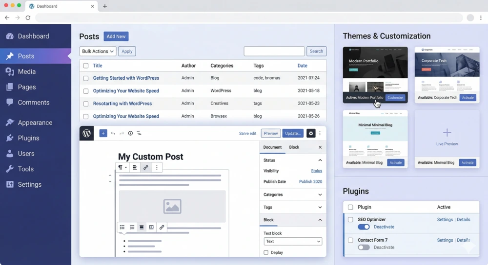 WordPress dashboard design